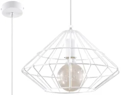 Hängelampen|Wohnzimmerlampen*Sollux Hängelampe Weiß Metall Draht Retro geometrisch E27