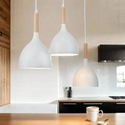 Luminex Hängelampe Weiß Metall Holz 3 flammig< Esszimmer Lampen|Wohnzimmerlampen