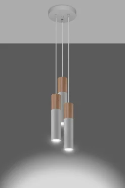 Hängelampen|Esszimmer Lampen*Sollux Hängelampe Weiß Natur 3-flammig GU10 Ø 20 cm Metall Holz