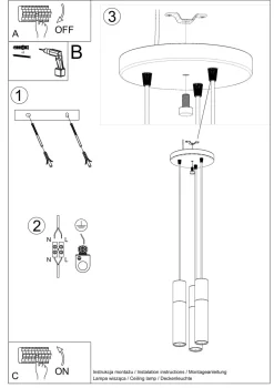 Hängelampen|Esszimmer Lampen*Sollux Hängelampe Weiß Natur 3-flammig GU10 Ø 20 cm Metall Holz