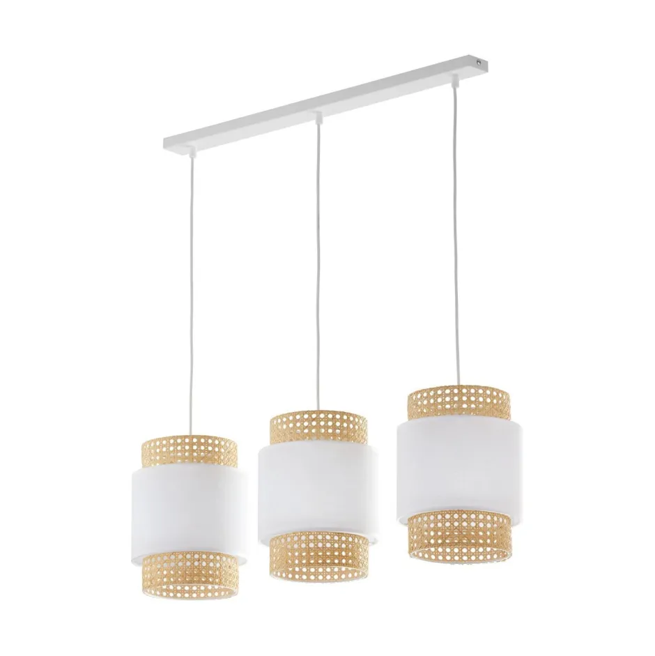 TK Lighting Hängelampe Weiß Natur Stoff Rattan E27 Boho Esstisch< Hängelampen|Esszimmer Lampen