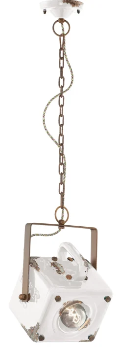 Wohnzimmerlampen|Keramiklampen*Ferroluce Hängelampe Weiß Shabby Antik Keramik E27 Handarbeit