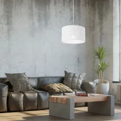 Lamkur Hängelampe Weiß Stoff Ø 35 cm verstellbar wohnlich Modern E27< Schlafzimmer Lampen|Küchenlampen