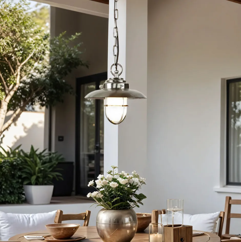 Metall Lampen|Messinglampen*Lido Hängeleuchte Außen Nickel Maritim IP54 Echt-Messing
