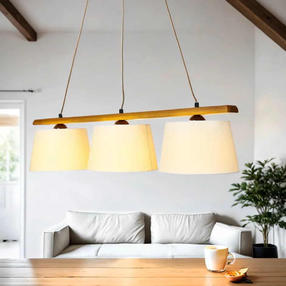 Stofflampen|Holzlampen*Lamkur Hängeleuchte Beleuchtung Holz Rustikal Esstisch