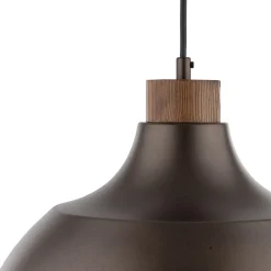 Esszimmer Lampen|Schlafzimmer Lampen*TK Lighting Hängeleuchte Braun Metall Holz D: 34 cm rund E27 Retro