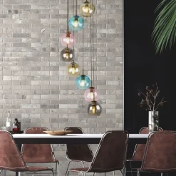 Hängelampen|Bürolampen*Searchlight Hängeleuchte Bunt Ø 54 cm H: max. 2 m verstellbar Glas