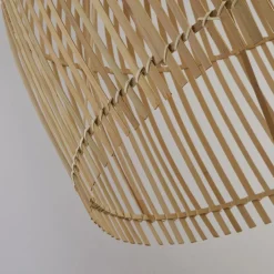 Hängelampen|Wohnzimmerlampen*Searchlight Hängeleuchte E27 Ø 60 cm Weiß Natur Holz Bambus Korb Boho