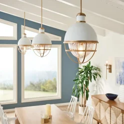 Hängelampen|Bürolampen*Elstead Hängeleuchte E27 D: 40,8 cm Metall Glas in Messing Weiß