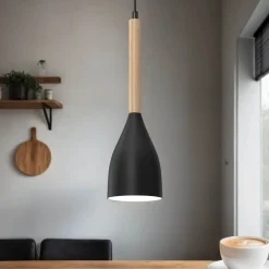 Luminex Hängeleuchte Esstisch Holz Metall E27 Ø11cm Schwarz< Esszimmer Lampen|Wohnzimmerlampen