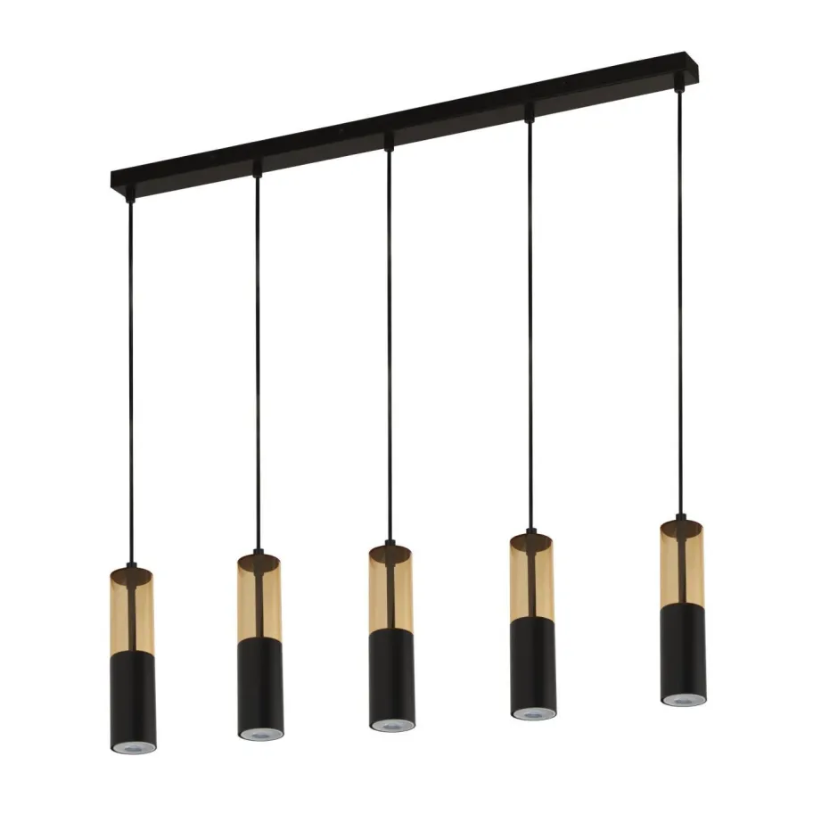 Hängelampen|Wohnzimmerlampen*Searchlight Hängeleuchte 5-flammig B: 93,5 cm Schwarz Bernstein GU10