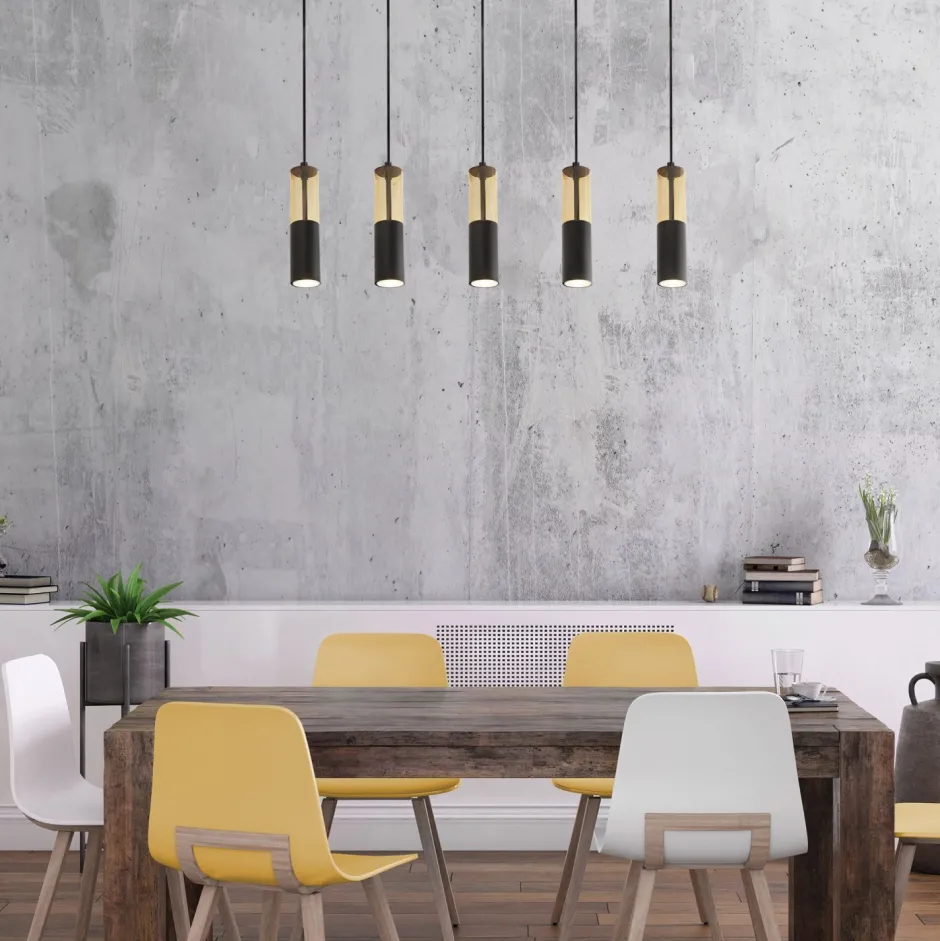 Hängelampen|Wohnzimmerlampen*Searchlight Hängeleuchte 5-flammig B: 93,5 cm Schwarz Bernstein GU10