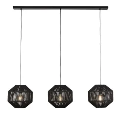 Hängelampen|Wohnzimmerlampen*Searchlight Hängeleuchte 3-flammig B: 130 cm Schwarz E27 Metall Seil