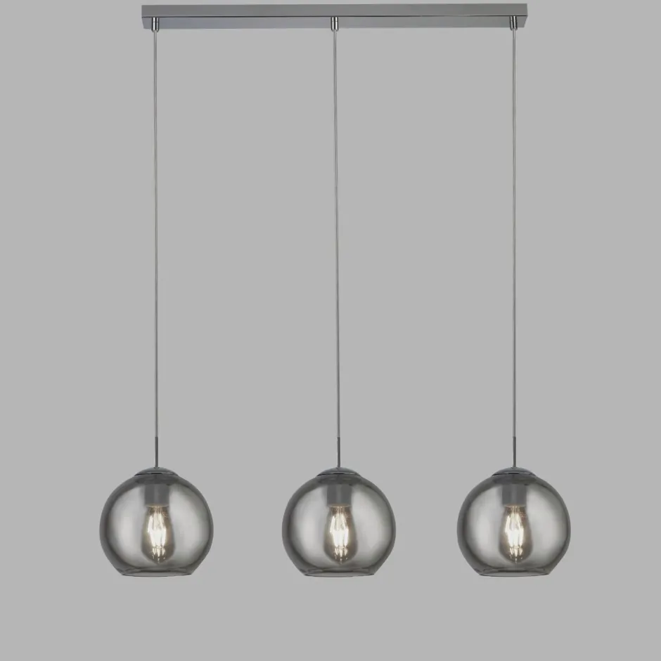 Searchlight Hängeleuchte 3-flammig Chrom Rauchgrau E27 Glas Metall< Hängelampen|Wohnzimmerlampen