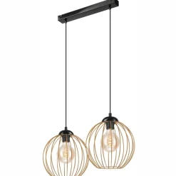 Hängelampen|Esszimmer Lampen*Lamkur Hängeleuchte 2-flammig E27 in Schwarz Gold Metall Draht