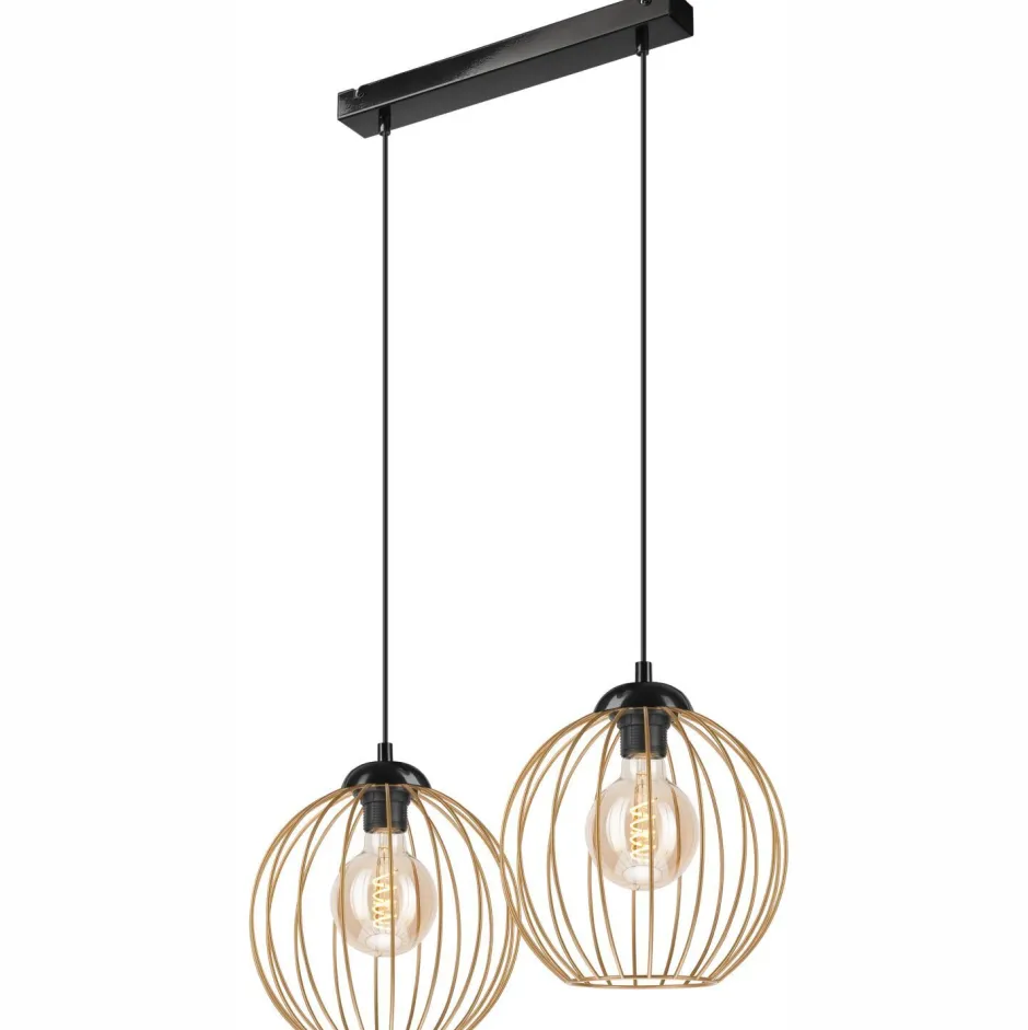 Hängelampen|Esszimmer Lampen*Lamkur Hängeleuchte 2-flammig E27 in Schwarz Gold Metall Draht