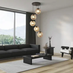 Hängelampen|Bürolampen*Searchlight Hängeleuchte 5-flammig E27 Schwarz Champagner