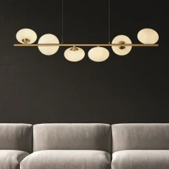 Hängelampen|Bürolampen*Searchlight Hängeleuchte 6-flammig G9 in Messing matt Weiß Glas