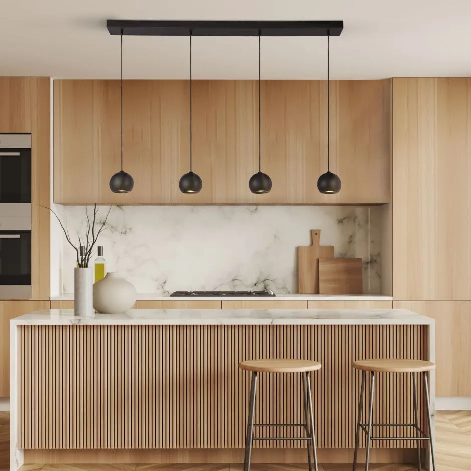 Searchlight Hängeleuchte 4-flammig GU10 Schwarz B: 125 cm lang< Hängelampen|Esszimmer Lampen