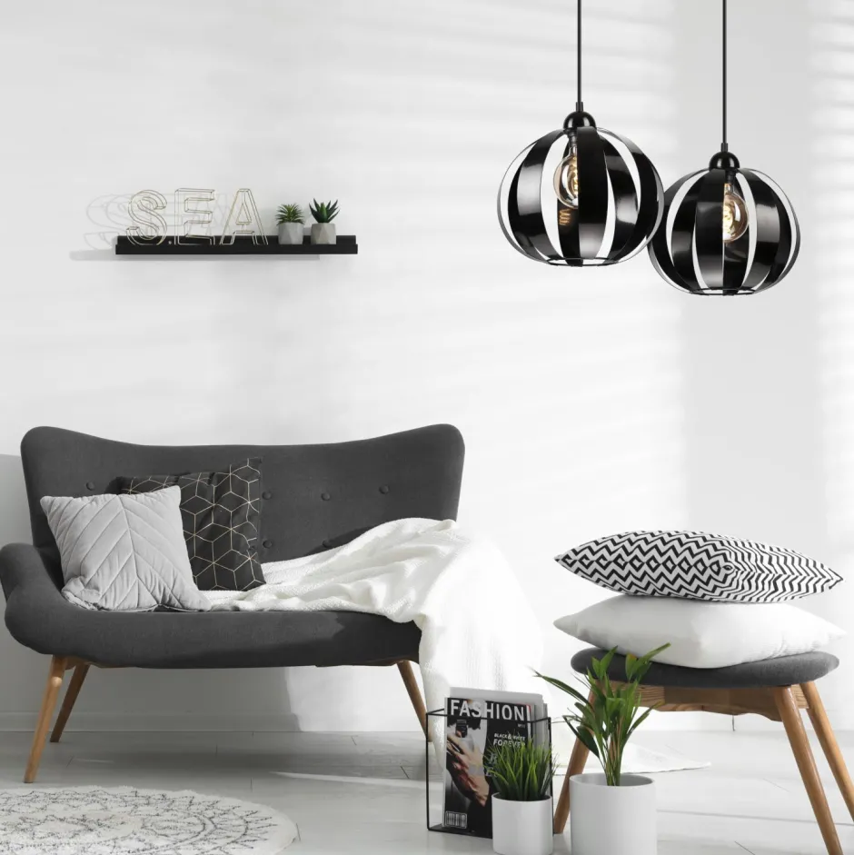 Lamkur Hängeleuchte 2-flammig höhenverstellbar Metall Schwarz E27< Küchenlampen|Kugellampen