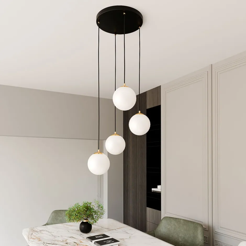 Emibig Hängeleuchte 4-flammig in Schwarz Weiß Gold< Wohnzimmerlampen|Glaslampen