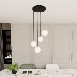 Emibig Hängeleuchte 4-flammig in Schwarz Weiß Gold< Wohnzimmerlampen|Glaslampen