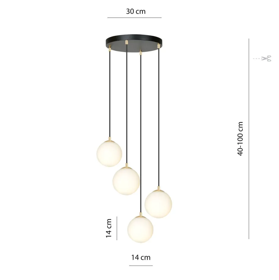 Emibig Hängeleuchte 4-flammig in Schwarz Weiß Gold< Wohnzimmerlampen|Glaslampen