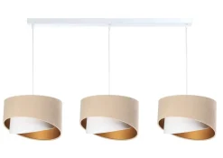 BPS Koncept Hängeleuchte 3-flammig in Weiß Beige Gold E27 Stoff< Bürolampen|Wohnzimmerlampen