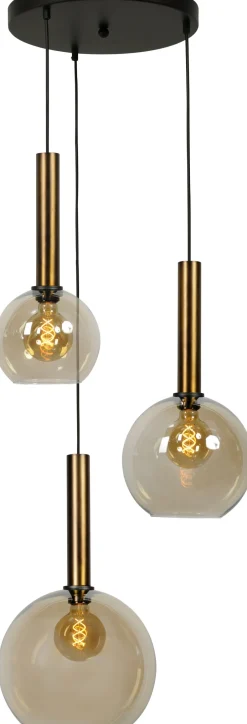 Masterlight Hängeleuchte 3-flammig Rauchglas Metall Schwarz Messing< Hängelampen|Kugellampen