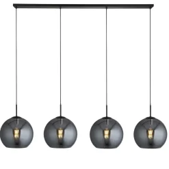 Searchlight Hängeleuchte 4-flammig Schwarz Rauchgrau E27 Glas Retro< Hängelampen|Feuchtraumleuchten