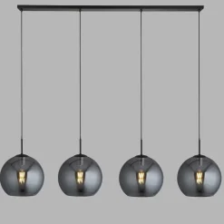 Searchlight Hängeleuchte 4-flammig Schwarz Rauchgrau E27 Glas Retro< Hängelampen|Feuchtraumleuchten