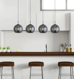 Searchlight Hängeleuchte 4-flammig Schwarz Rauchgrau E27 Glas Retro< Hängelampen|Feuchtraumleuchten