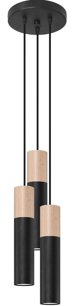 Sollux Hängeleuchte 3-flammig Schwarz Natur verstellbar< Wohnzimmerlampen|Skandinavische Lampen