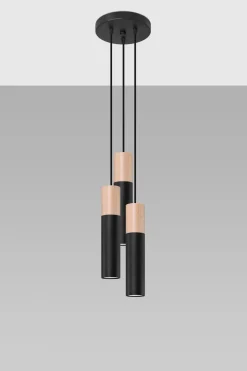 Sollux Hängeleuchte 3-flammig Schwarz Natur verstellbar< Wohnzimmerlampen|Skandinavische Lampen