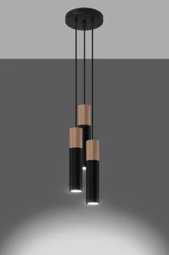 Sollux Hängeleuchte 3-flammig Schwarz Natur verstellbar< Wohnzimmerlampen|Skandinavische Lampen