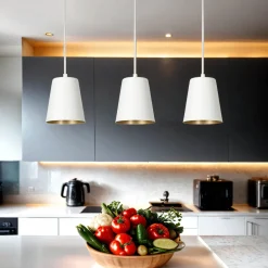 Hängelampen|Esszimmer Lampen*Emibig Hängeleuchte 3-flammig Weiß Gold höhenverstellbar