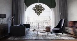 Searchlight Hängeleuchte Glas Ø 41 cm 17x G9 Rauchgrau Chrom dekorativ< Hängelampen|Wohnzimmerlampen