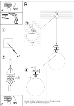 Sollux Hängeleuchte Glas Kugel Ø 30 cm E27 Weiß Gold BIANCO< Hängelampen|Wohnzimmerlampen