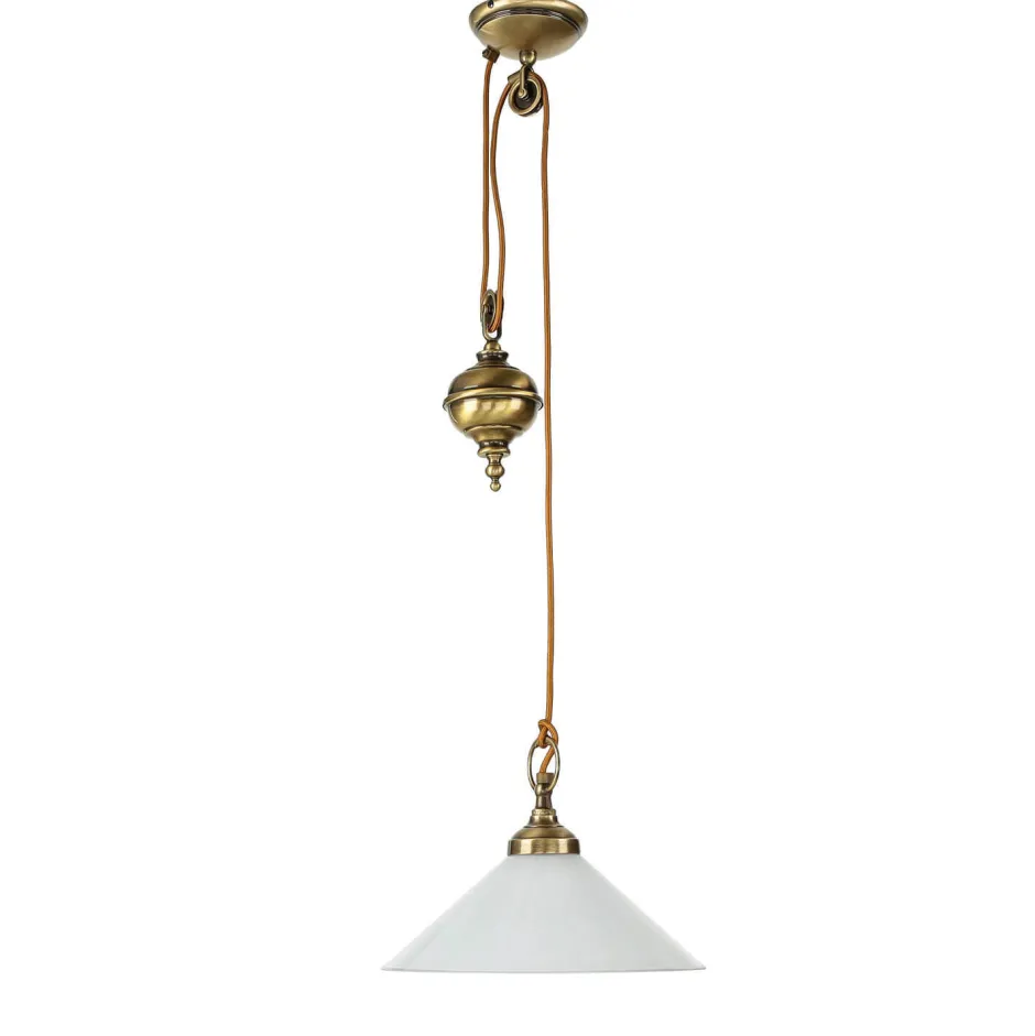 Glaslampen|Metall Lampen*Giovanni Battista Hängeleuchte Glas Messing massiv verstellbar E27