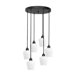 Giovanni Battista Hängeleuchte Glas Messing Eisen 48,5 cm 6x E27 Weiß Schwarz< Hängelampen|Bürolampen