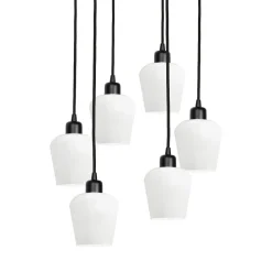 Giovanni Battista Hängeleuchte Glas Messing Eisen 48,5 cm 6x E27 Weiß Schwarz< Hängelampen|Bürolampen