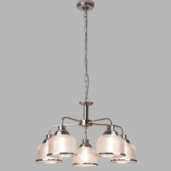 Wohnzimmerlampen|Glaslampen*Searchlight Hängeleuchte Glas Metall Ø 58 cm in Silber Klar 5x E27