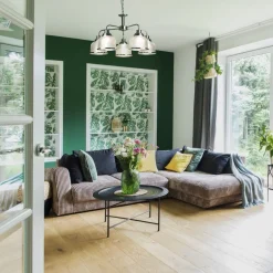 Wohnzimmerlampen|Glaslampen*Searchlight Hängeleuchte Glas Metall Ø 58 cm in Silber Klar 5x E27