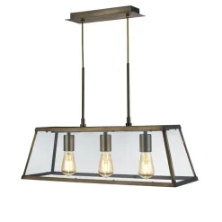 Searchlight Hängeleuchte Glas Metall B: 65 cm 3x E27 Messing antik< Hängelampen|Wohnzimmerlampen