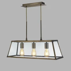 Searchlight Hängeleuchte Glas Metall B: 65 cm 3x E27 Messing antik< Hängelampen|Wohnzimmerlampen