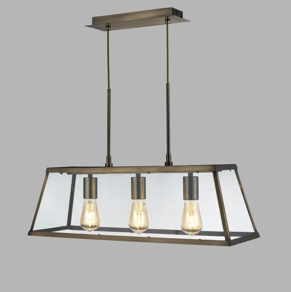 Searchlight Hängeleuchte Glas Metall B: 65 cm 3x E27 Messing antik< Hängelampen|Wohnzimmerlampen