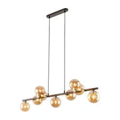 TK Lighting Hängeleuchte Glas Metall L: 116 cm Braun Bernstein 9x G9< Hängelampen|Bürolampen