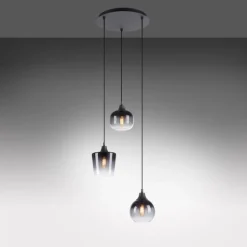 Just Light Hängeleuchte Glas Metall Rauchgrau Schwarz E14 B:38 cm< Hängelampen|Bürolampen