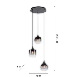Just Light Hängeleuchte Glas Metall Rauchgrau Schwarz E14 B:38 cm< Hängelampen|Bürolampen