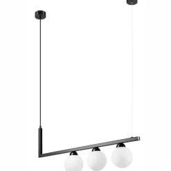 Küchenlampen|Kugellampen*Lamkur Hängeleuchte Glas Metall Schwarz Weiß Kugelschirme 3x G9